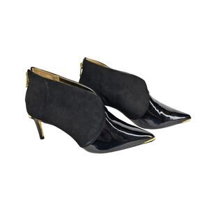 TED BAKER LONDON WOMEN'S BLACK LEATHER HIGH-HEELED ANKLE BOOTS – SIZE 38.5 (8.5)